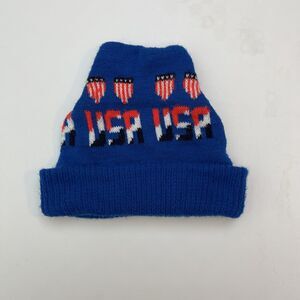 USA Winter Hat Beanie Adult Red White Blue Vintage